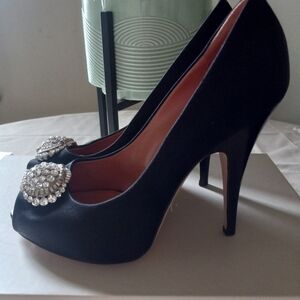 Giuseppe Zanotti Black Satin Crystal Pumps Heels Size 6